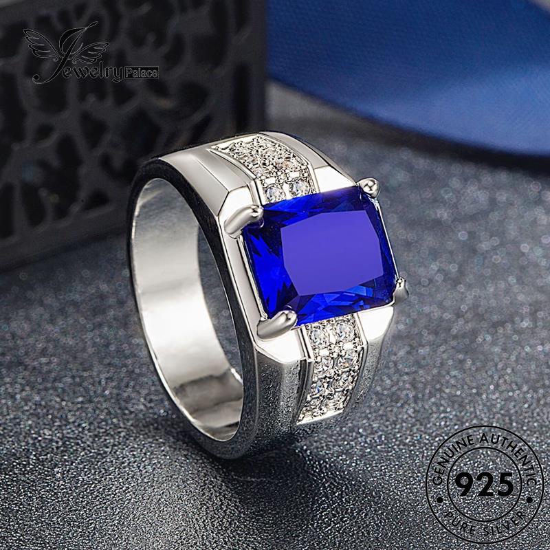 Jewelrypalace Cincin Perak Sapphire Kepribadian Asli Kotak Pria925 R10