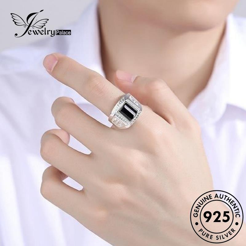 Jewelrypalace Cincin Persegi Obsidian Pria Berlian Perak Temperamen Hitam925 Asli R75