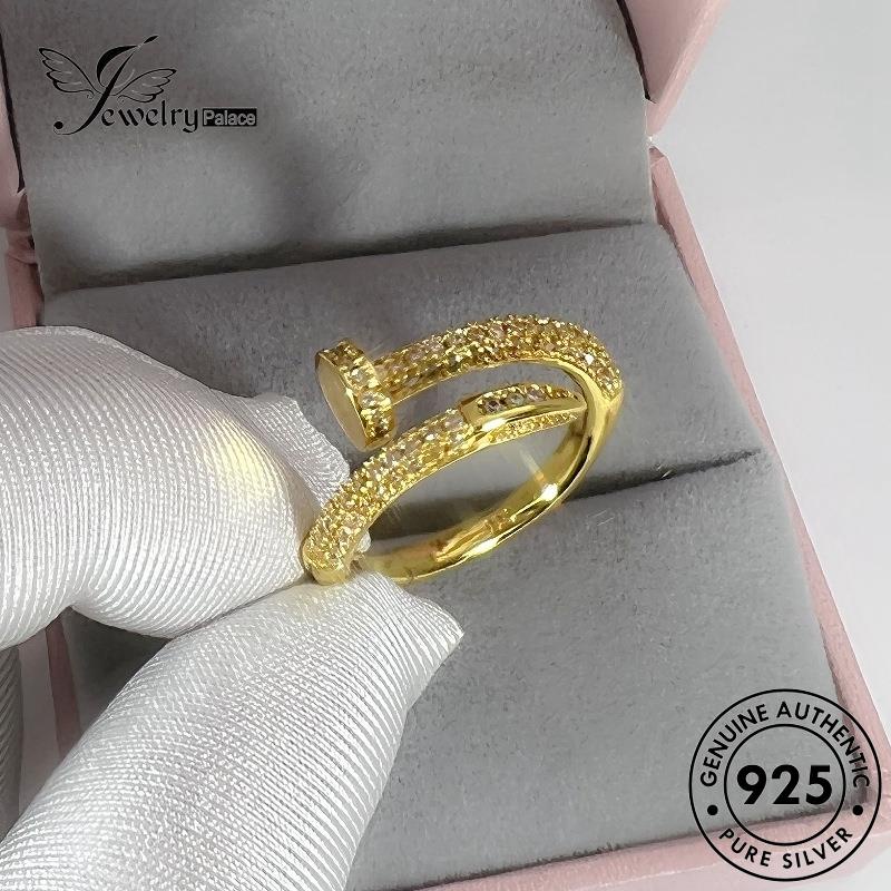 Jewelrypalace Geometri Emas Berlian Asli Wanita 925cincin Moissanite Kreatif Perak R76