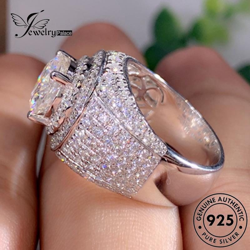 Tempat Perhiasan Bulat Pria Berlian925 Mendominasi Perak Moissanite Rings Asli R77