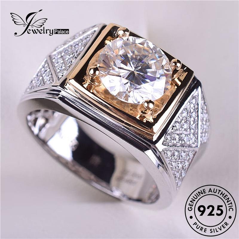 Perhiasantempat Cincin Emas Berlian Mendominasi Wanita Dua Warna925 Moissanite Perak Asli R81