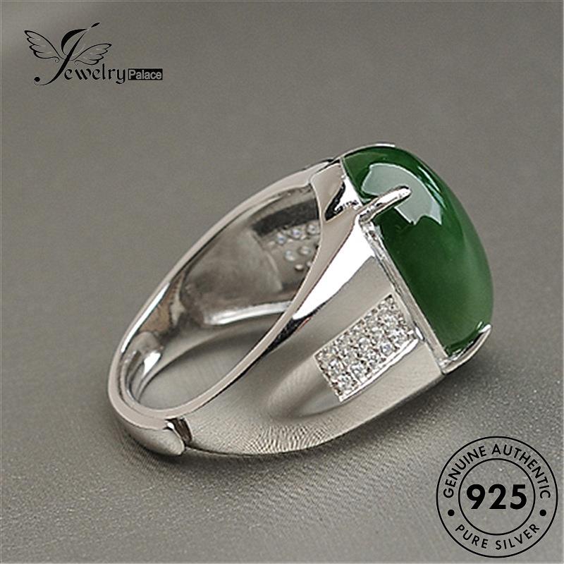 Tempat Perhiasan Wanita Cincin Perak Asli Vintage Oval925 Giok R123