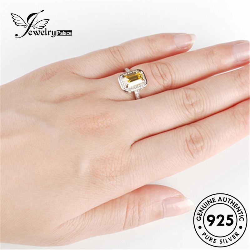 Jewelrypalace Persegi Wanita925 Cincin Perak Asli Temperamen Citrine R394