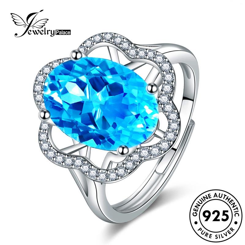 Jewelrypalace Cincin Bunga Aquamarine Asli Temperamen Perak925 Wanita R433