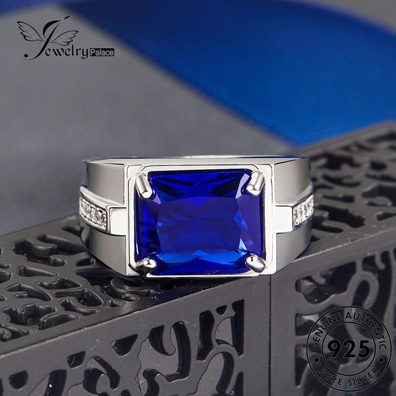 Jewelrypalace Cincin Zamrud Perak Asli Pria Kepribadian925 Persegi R320