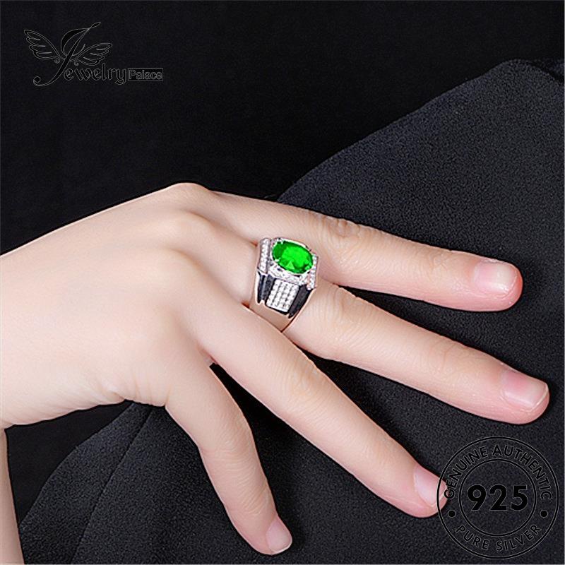 Perhiasantempat Mendominasi Oval925 Cincin Wanita Perak Asli Zamrud R491