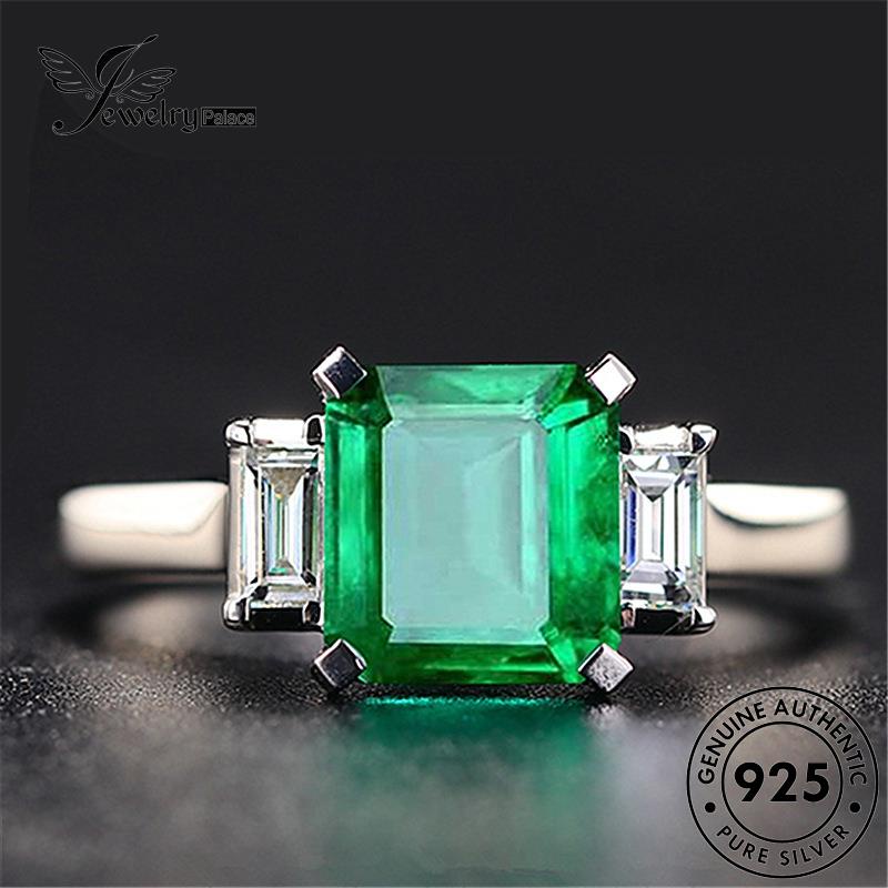 Perhiasantempat Cincin Kotak Perak Emerald Simple Wanita925Asli R441