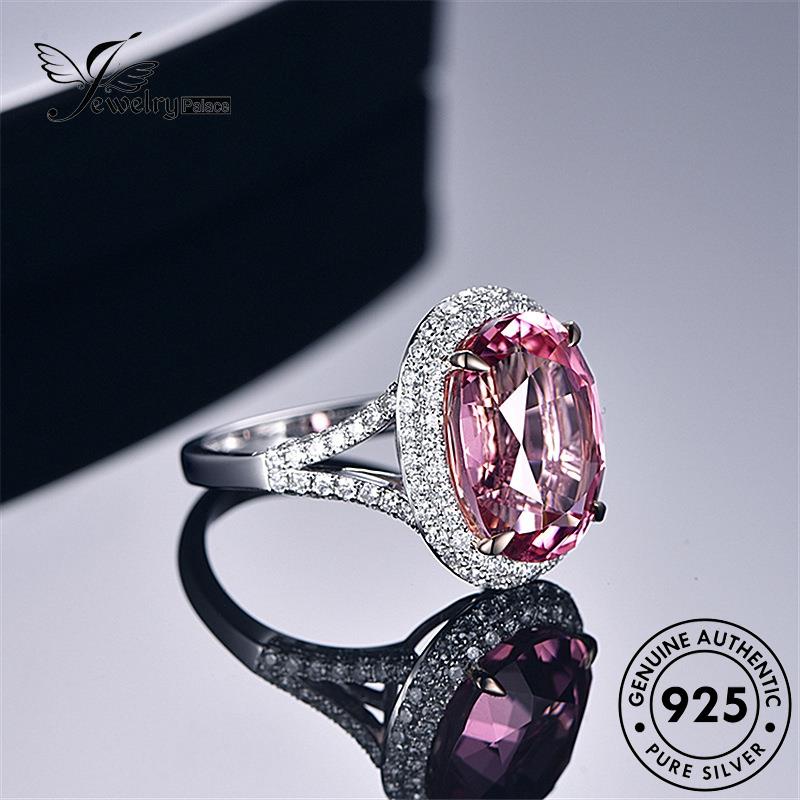 Perhiasantempat925cincin Simple Oval Kristal Asli Wanita Berlian Pink Perak R445