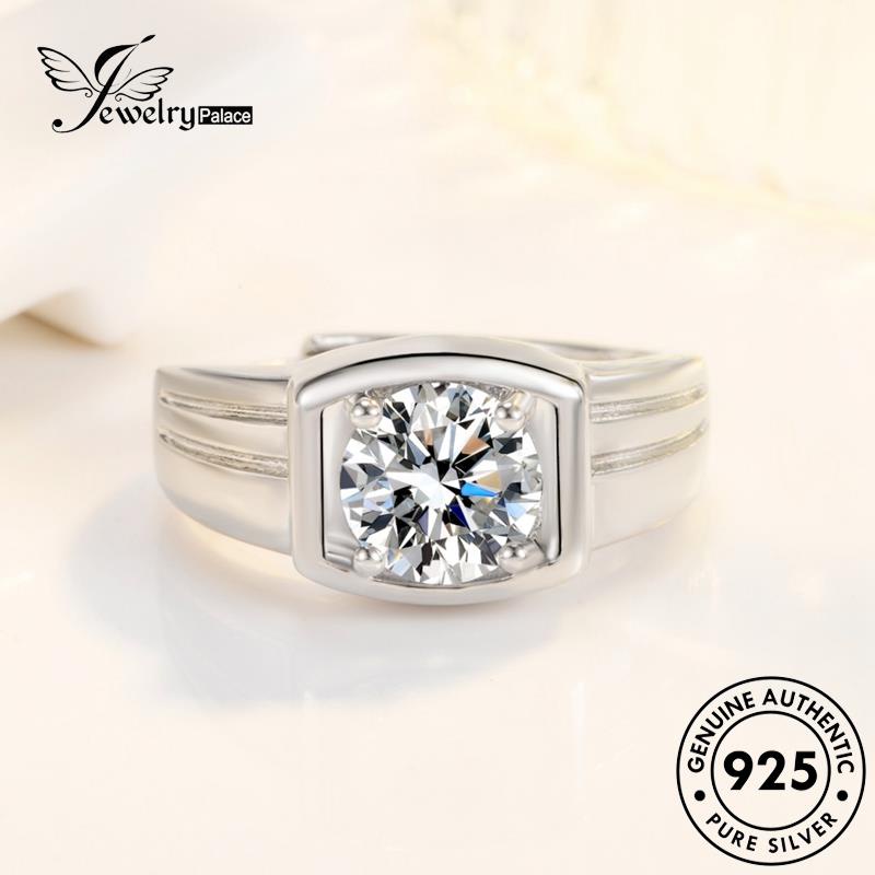 Jewelrypalace Cincin Berlian Kotak Asli Pria925 Moissanite Simple Perak R457