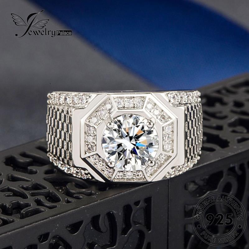 Jewelrypalace Perak Pria Asli Moissanite Berlian Mewah925Cincin R466