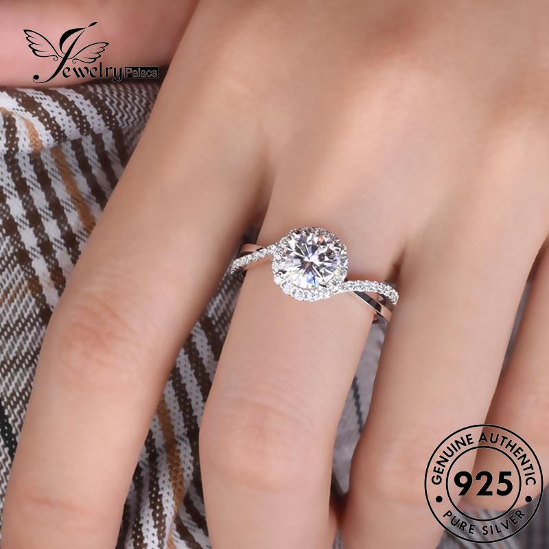 Jewelrypalace Berlian Cincin Simple Lingkaran Emas Perak Asli Moissanite Wanita925 R482