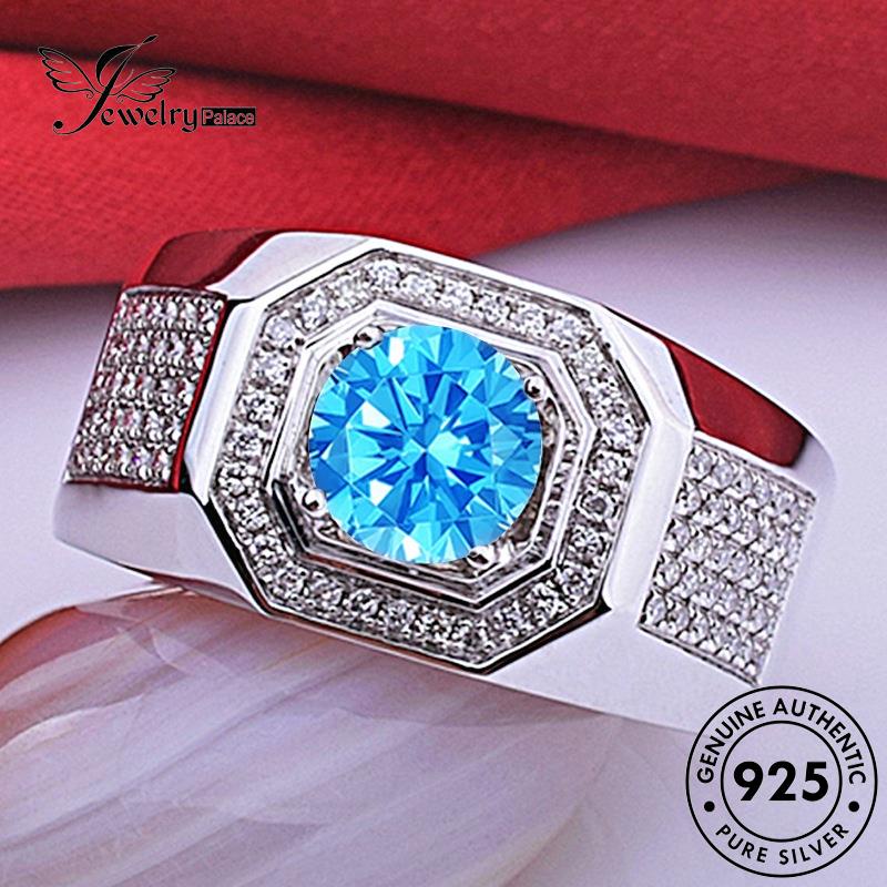 Jewelrypalace Hive925 Cincin Perak Aquamarine Kreatif Asli Pria R487