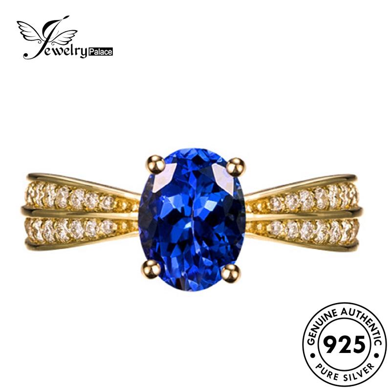 Jewelrypalace Kepribadian Wanita Oval Emas925 Perak Safir Cincin Asli R571