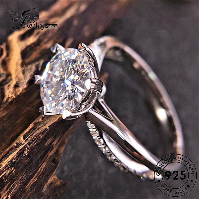 Tempat Perhiasan Wanita Cincin Berlian Klasik Perak Asli Snowflake925 Moissanite R606