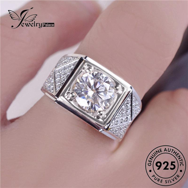 Jewelrypalace Cincin Pria Berlian Perak Asli925 Segitiga Moissanite Temperamen R530