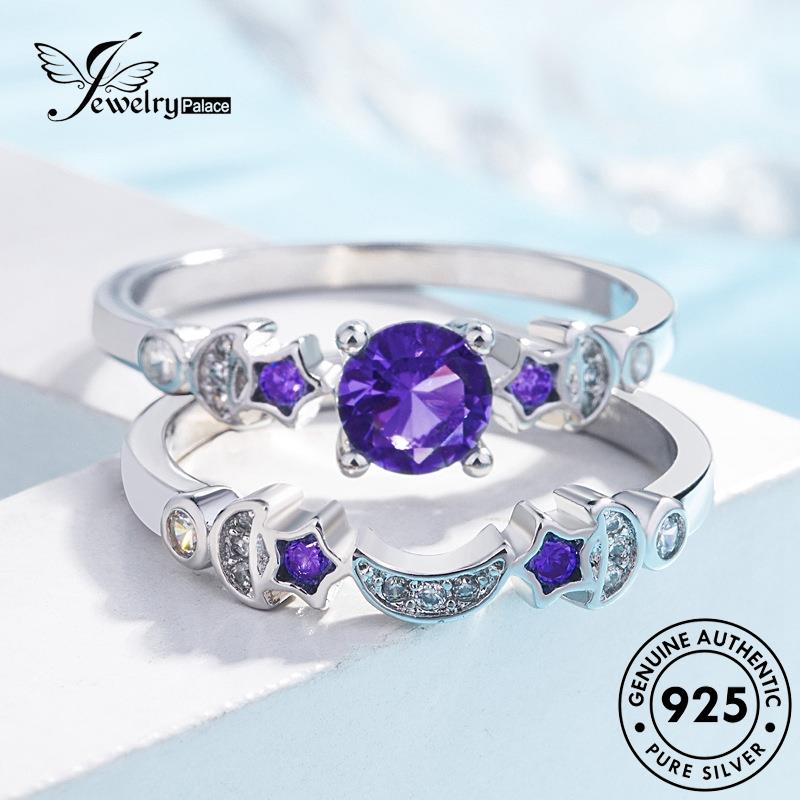 Jewelrypalace Couple Cincin Kreatif Perak Asli Sapphire Moon925 R757