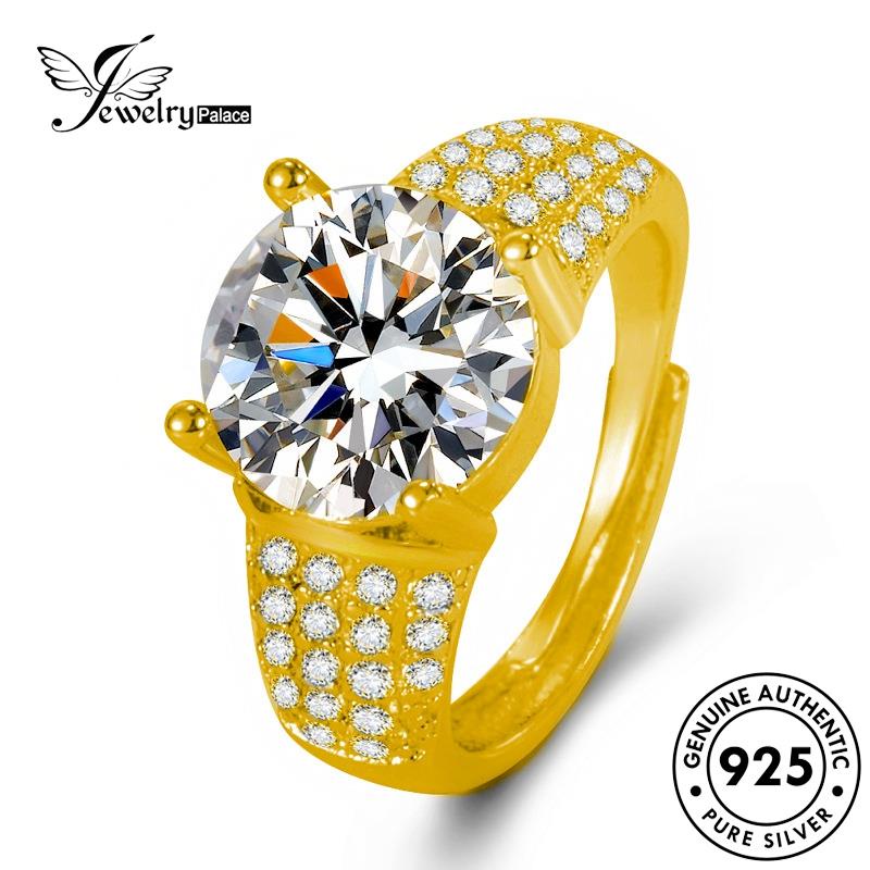 Jewelrypalace Moissanite Perak Wanita Cincin Berlian Klasik Asli Bulat Emas925 R884