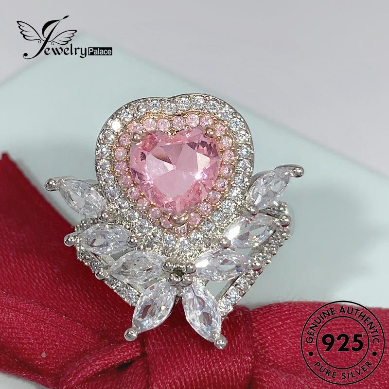 Jewelrypalace Berlian Mewah Asli Wanita Crystal Drop925 Bentuk Perak Cincin Pink R924