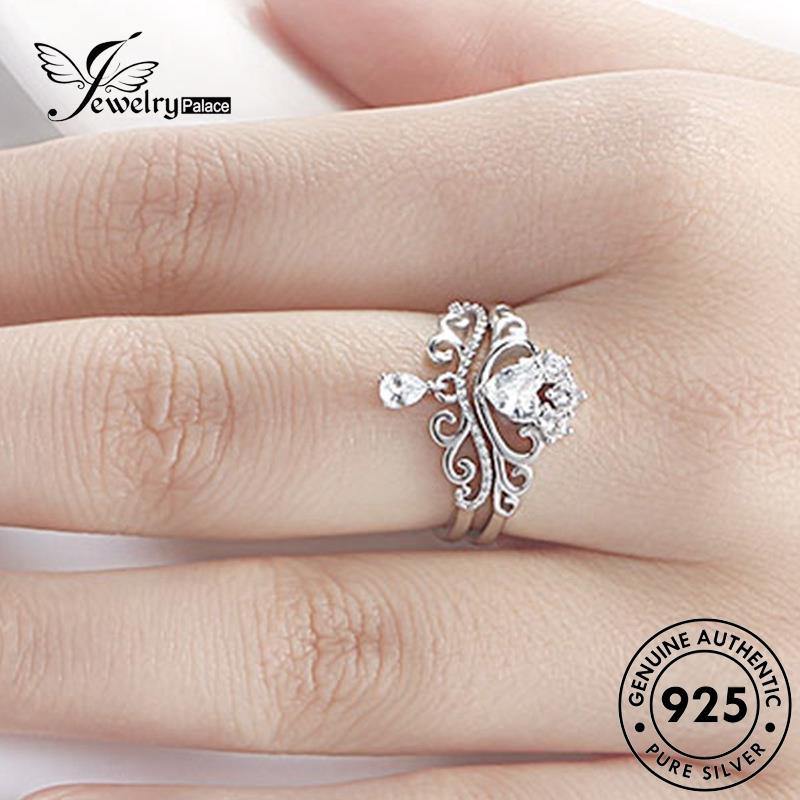 Jewelrypalace Temperamen Cincin Moissanite925 Mahkota Berlian Pasangan Perak Asli R1052