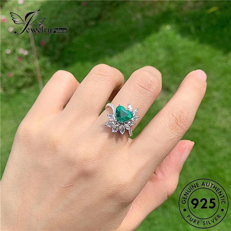 Jewelrypalace 925cincin Wanita Zamrud Asli Cinta Temperamen Perak R1139