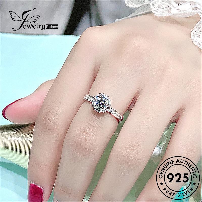 Jewelrypalace Asli Wanita925Bunga Klasik Berlian Perak Moissanite Rings R1163