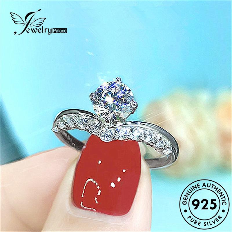 Jewelrypalace Moissanite925 V Perak Emas Cincin Wanita Bentuk Indah Berlian Asli R1166