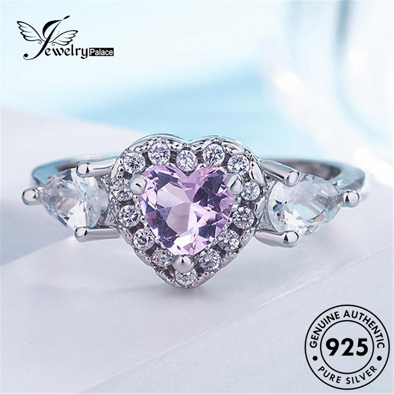 Jewelrypalace Cincin Berlian Pink Kristal Silver Love925 Wanita Mewah Original R1465