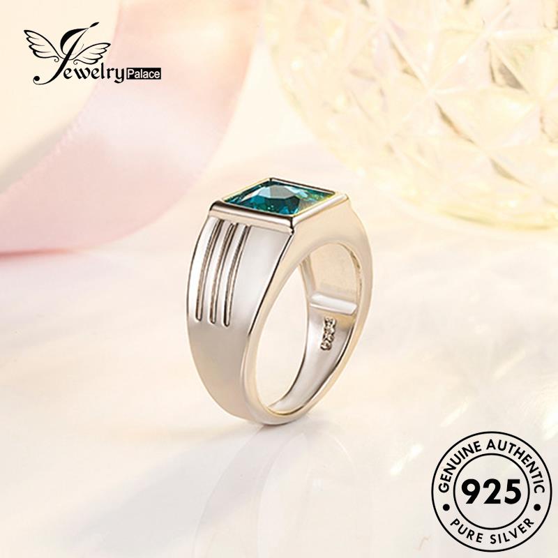 Jewelrypalace Cincin Perak Sapphire Asli Klasik925Kotak Pria R1530