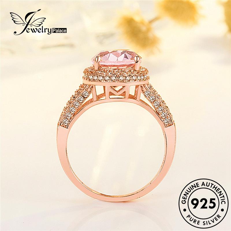 Jewelrypalace Cincin Berlian Asli Kristal Gold Pink Oval Wanita Perak925 Klasik R1274