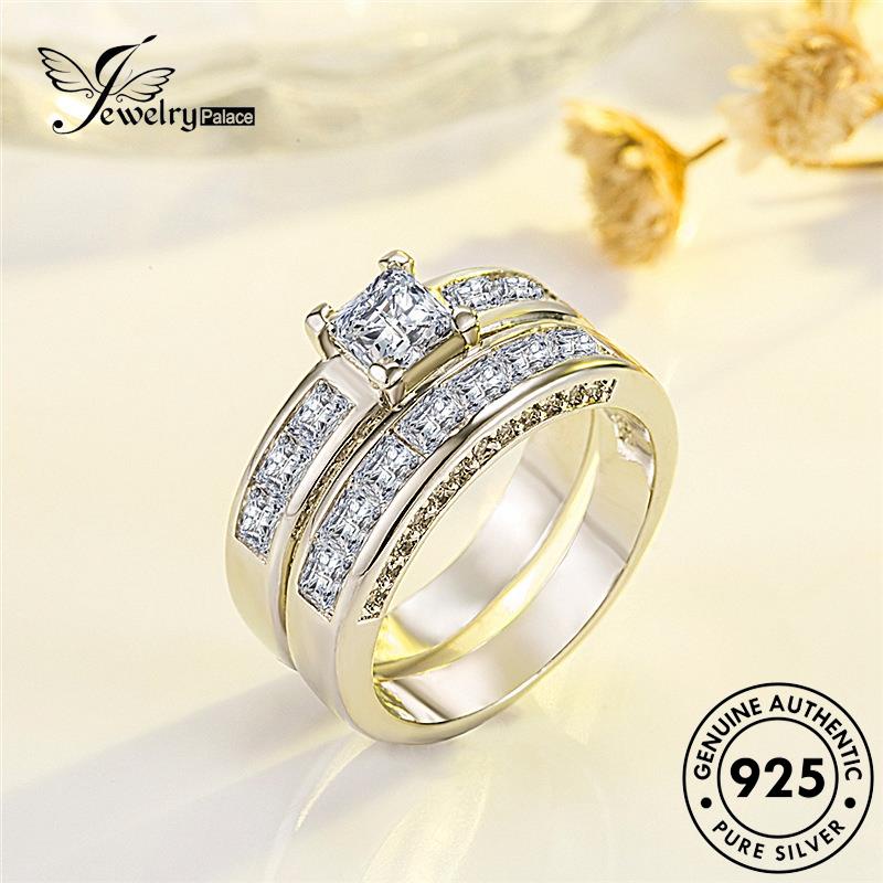 Jewelrypalace Cincin Couple Perak Asli Moissanite925 Berlian Klasik R1276