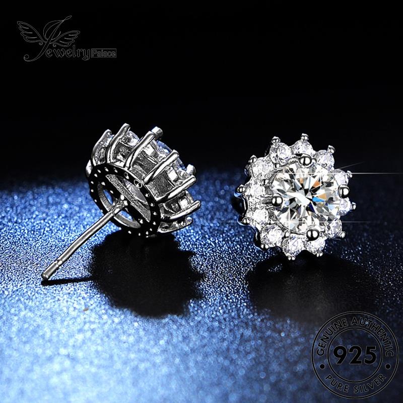 Jewelrypalace Stud Bunga Asli925 Wanita Anting Perak Moissanite Berlian Matahari E17