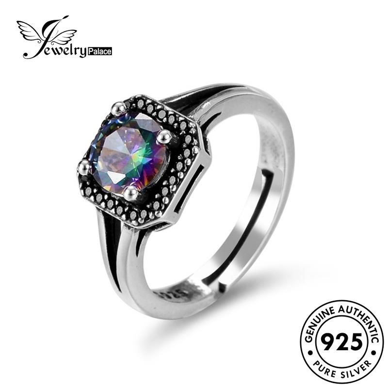 Perhiasanpalace Retro Batu Akik Wanita Asli925 Cincin Perak Kotak R14