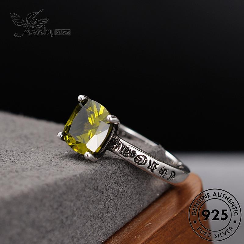 Perhiasantempat Perhiasan Asli Wanita Perak925 Cincin Kotak Retro Emerald R36