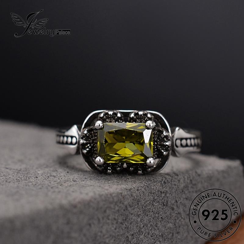 Jewelrypalace Cincin Wanita Asli Persegi Emerald Retro Perak925 R37