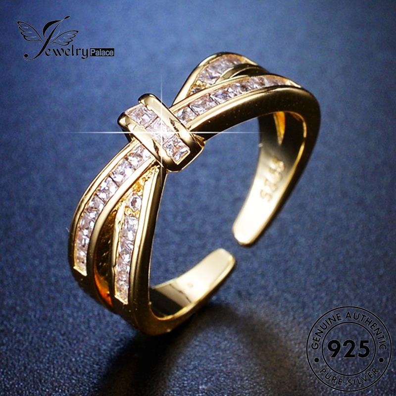 Jewelrypalace Temperamen Moissanite925 Berlian Perak Asli Wanita Rings Emas Salib R71