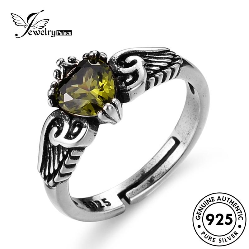 Jewelrypalace Cincin Wanita Perak925 Wings Vintage Emerald Asli R40