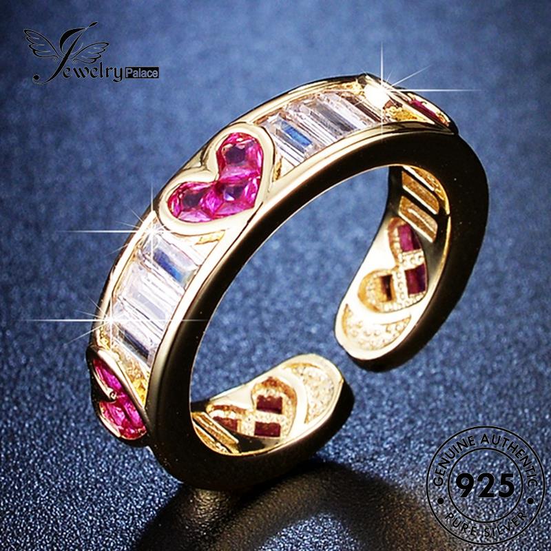 Jewelrypalace Pink Asli Perak925 Gold Love Berlian Temperamen Wanita Kristal Rings R54