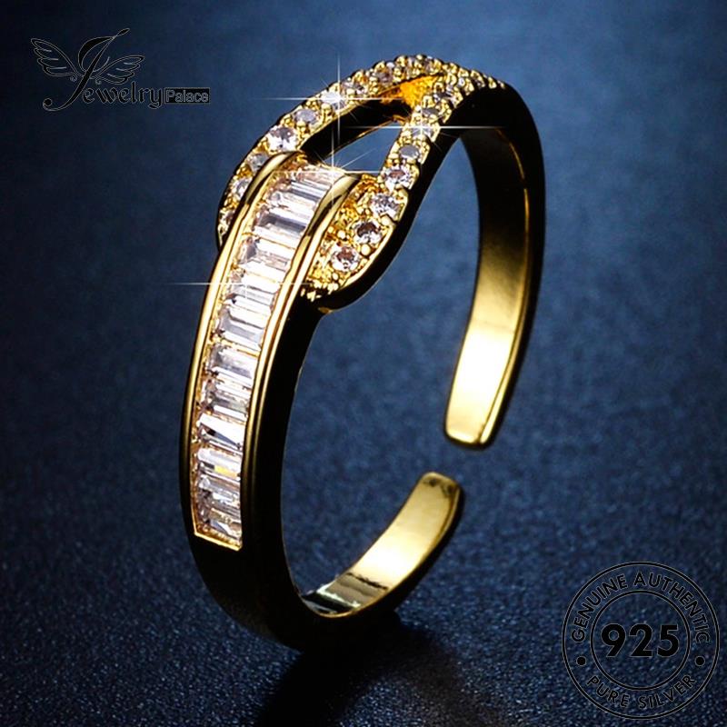 Jewelrypalace Perak Geometri Emas Moissanite Simple Berlian Asli925Cincin Wanita R146