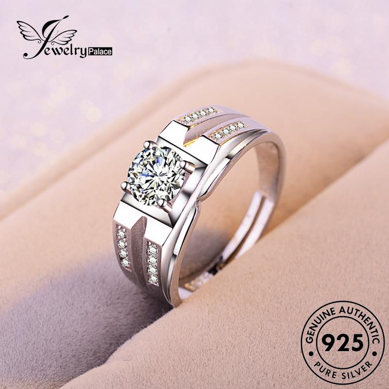 Jewelrypalace Berlian Moissanite Asli Pria Cincin Perak Klasik925 R381