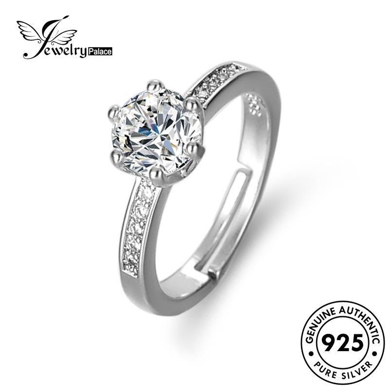 Jewelrypalace Cincin Berlian Perak Klasik Cakar Enam Moissanite Wanita Asli925 R424