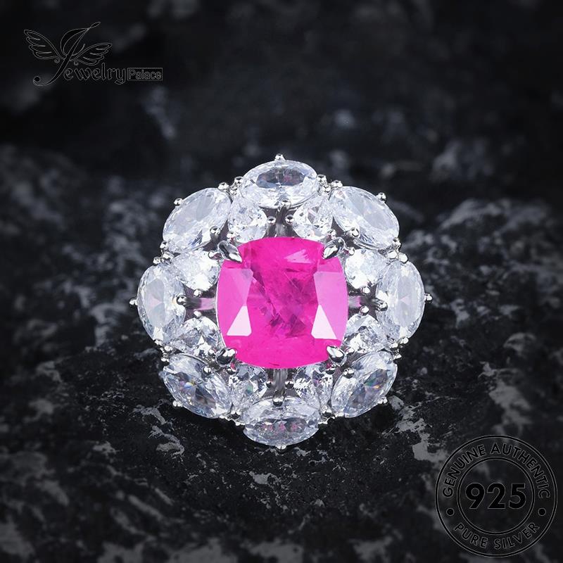 JEWELRYPALACE 925 Sterling Perhiasan Nikah Silver Aksesori Crystal Wanita Silver Asli Square Pink Murni Original Cincin Perak korea Diamond Kawin R2576