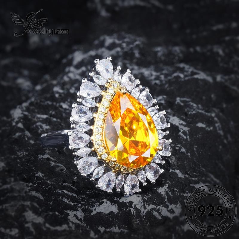 Tempat Perhiasan Wanita925 Cincin Perak Tetes Bentuk Citrine Asli R2585