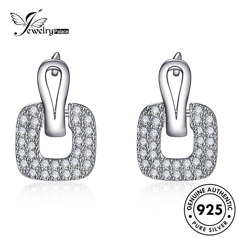 Jewelrypalace Berlian Tusuk Perak Emas Asli925Kotak Wanita Anting Moissanite E714