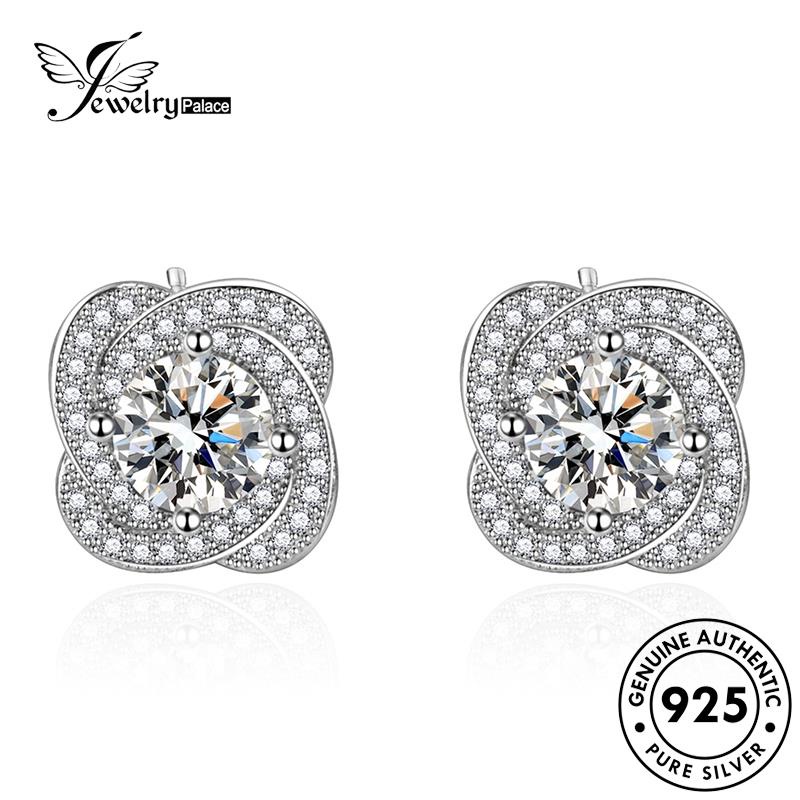 Jewelrypalace Stud Wanita Daun Asli Clover Perak Empat925 Moissanite Anting Berlian E723