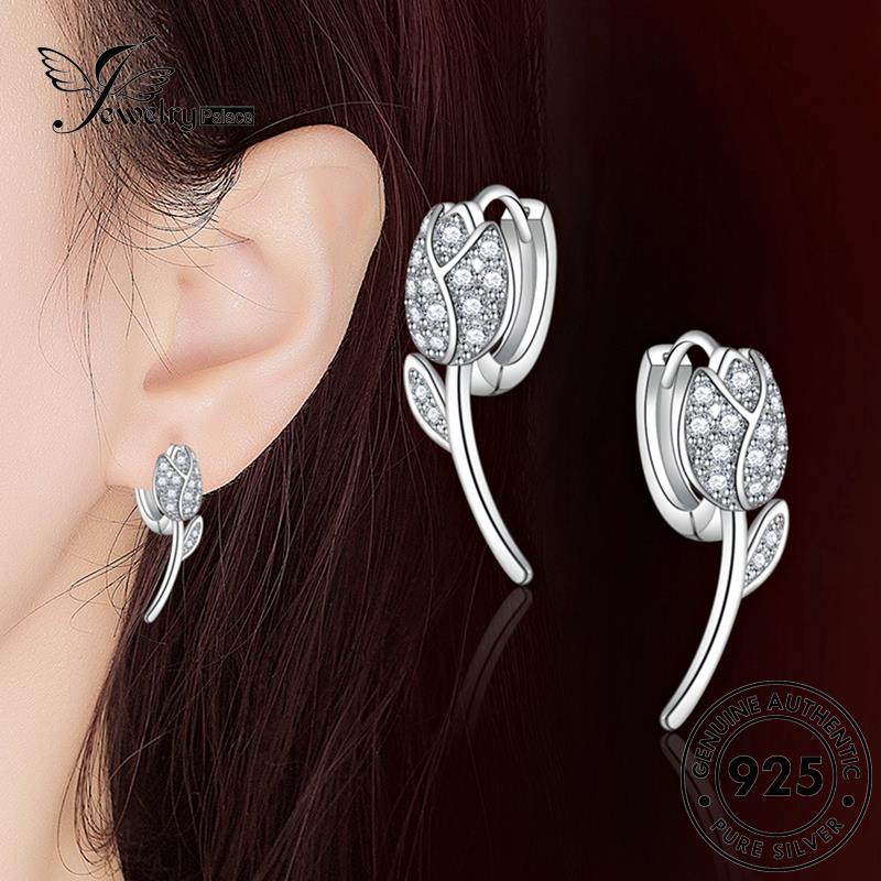 Jewelrypalace Anting Wanita Berlian Hoop Moissanite Asli Mawar Emas Perak925 E740