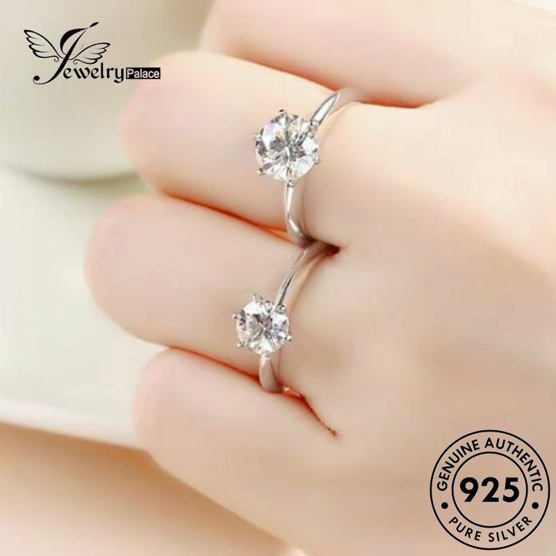 Jewelrypalace Berlian Perak Asli925 Cakar Emas Wanita Enam Cincin Moissanite R1742