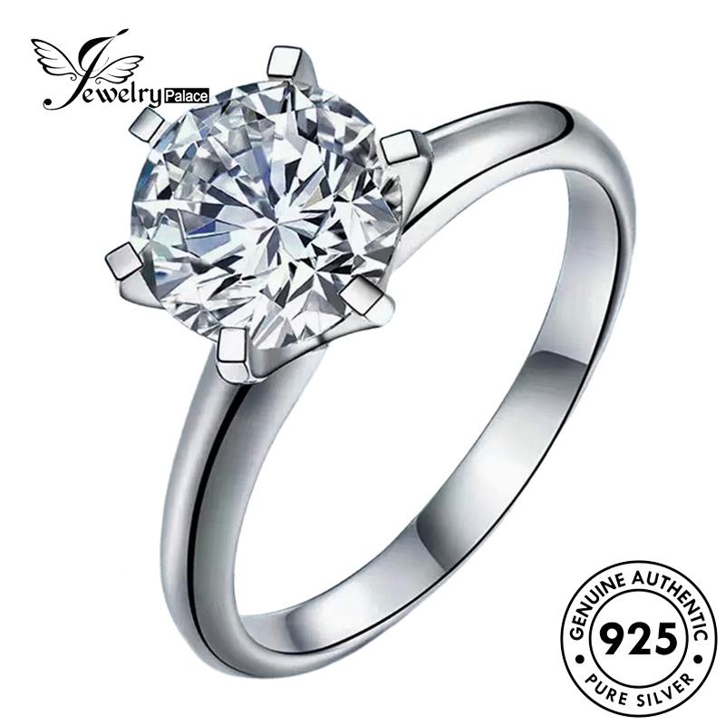 Jewelrypalace Berlian Perak Asli925 Cakar Emas Wanita Enam Cincin Moissanite R1742