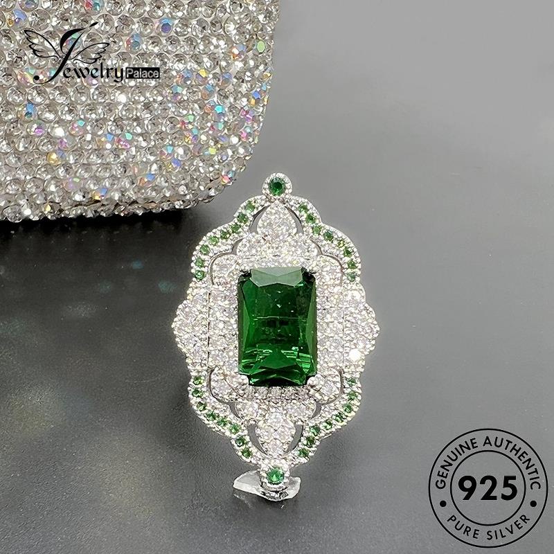 Jewelrypalace Asli925 Cincin Kotak Berlian Wanita Perak Mulia Zamrud R1783