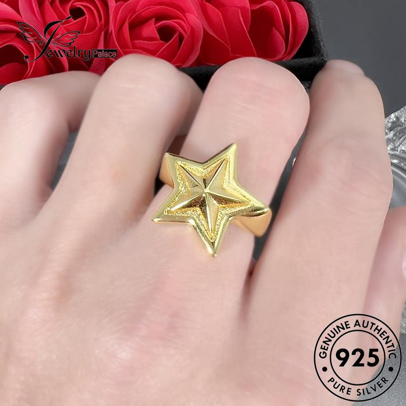 Jewelrypalace Emas Perak Wanita Asli Pentagram 925cincin Punk R1784