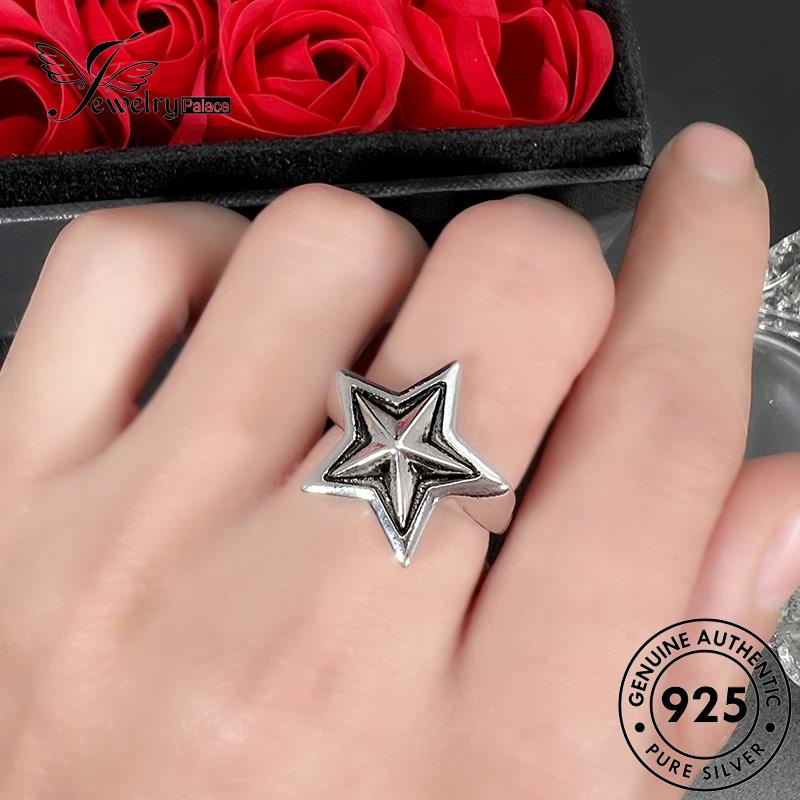 Jewelrypalace Emas Perak Wanita Asli Pentagram 925cincin Punk R1784